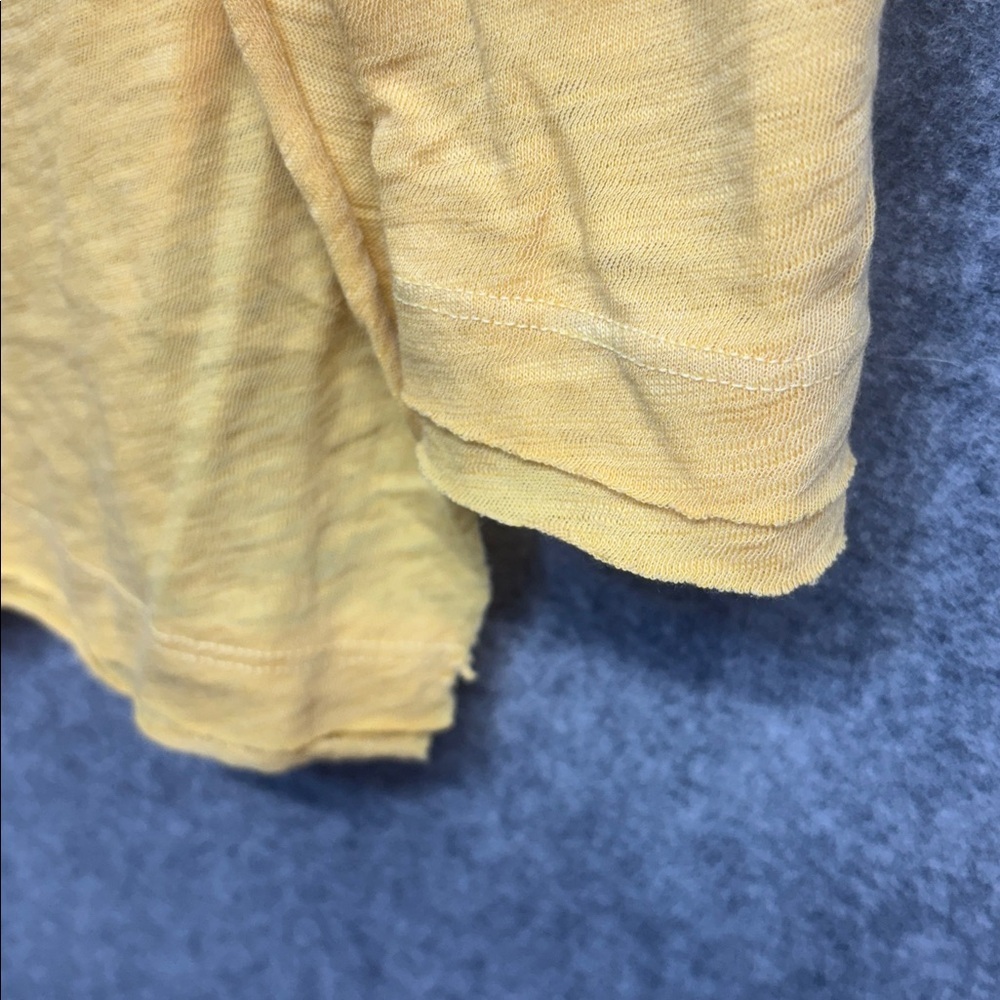 Free People Yellow Long Sleeve V-Neck raw hem open sides cotton blend shirt L - Picture 3 of 11
